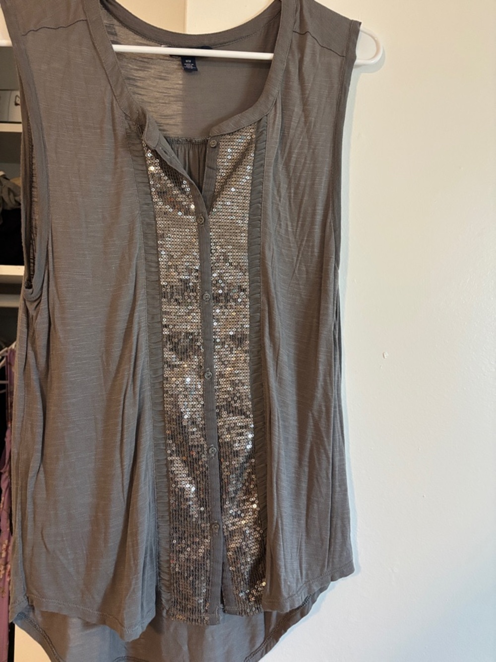 American Eagle Outfitters Gray Sequin-Trim Sleeveless Tank